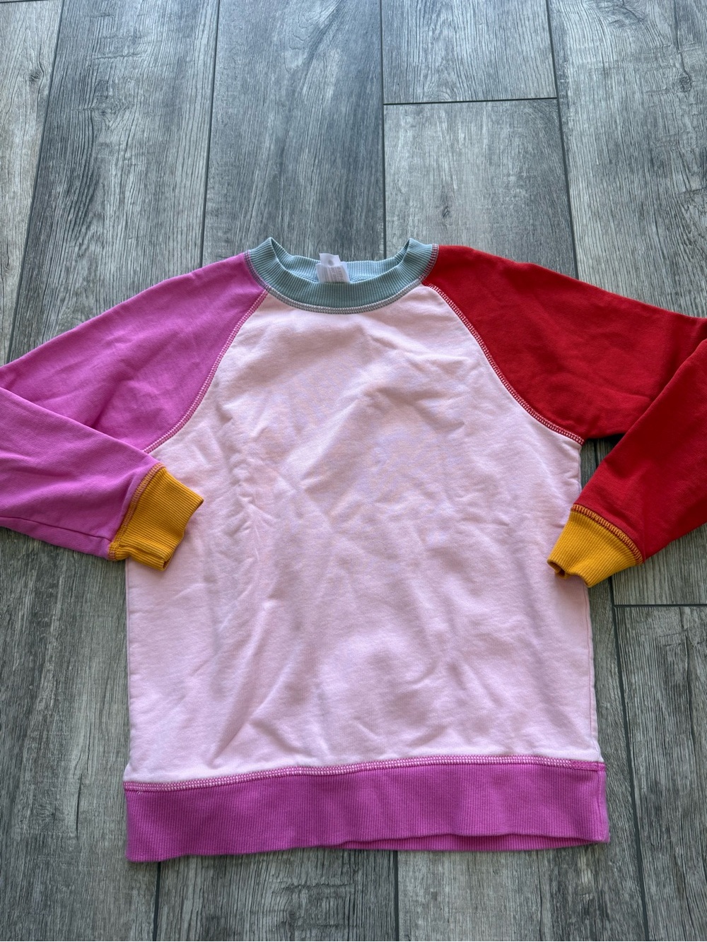 Hanna Andersson Pink Body Colorblock Raglan Sweatshirt with Red & Purple Sleeves